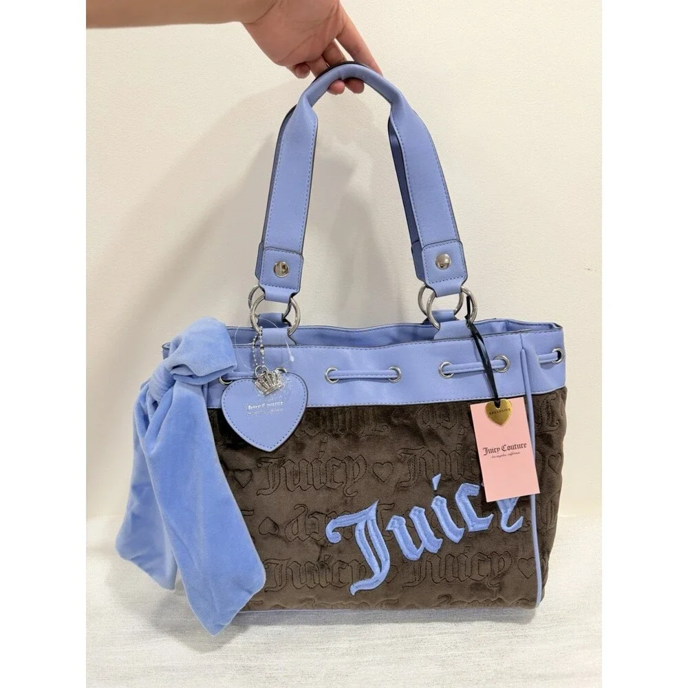 Juicy Couture Vintage Dream Tote Chocolate Blue Velour Bow NWT Y2K